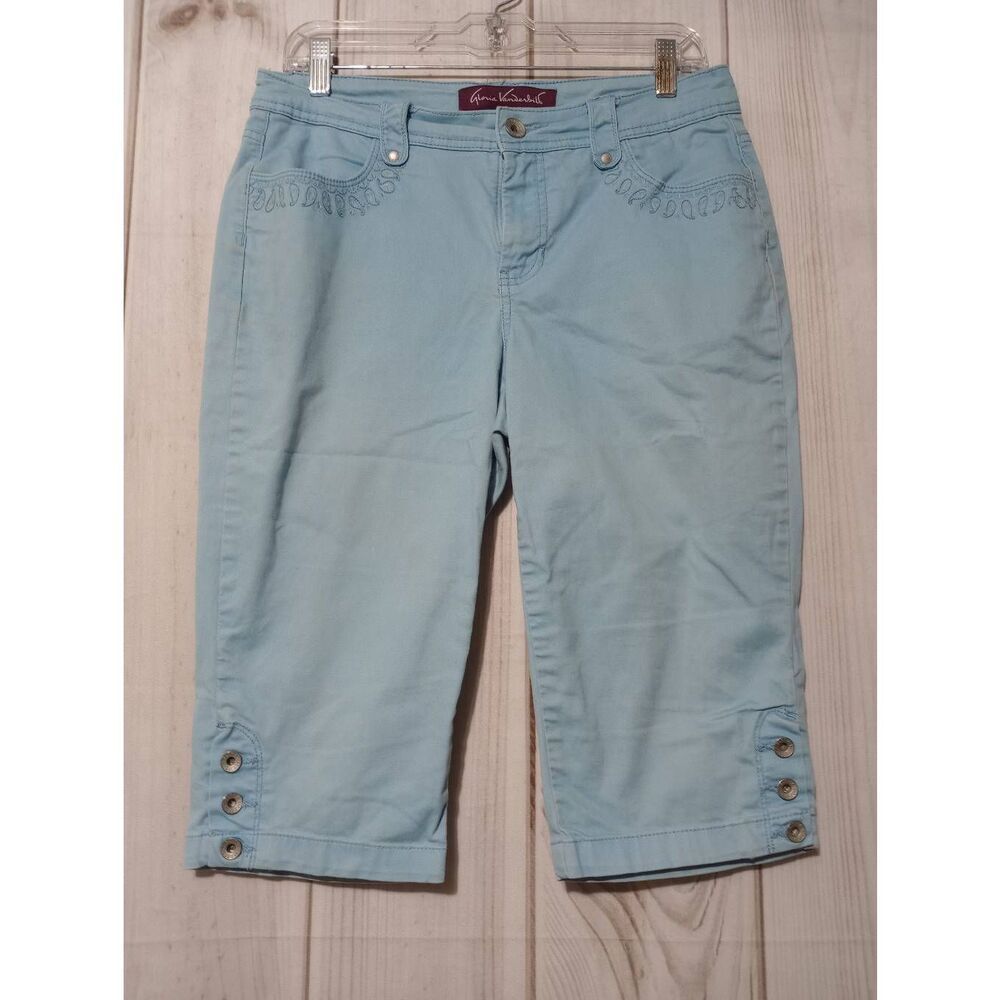 Gloria Vanderbilt Light Blue Capri Pants Women 6 Paisley Embroidery Crop Stretch